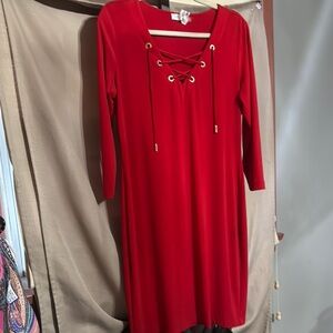 EUC Calvin Klein Elegant Red Lace-Up Dress-81